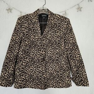 Kasper Size 14 Vintage Leopard Print Lined Blazer Jacket Mob Wife 90s Chic Edgy